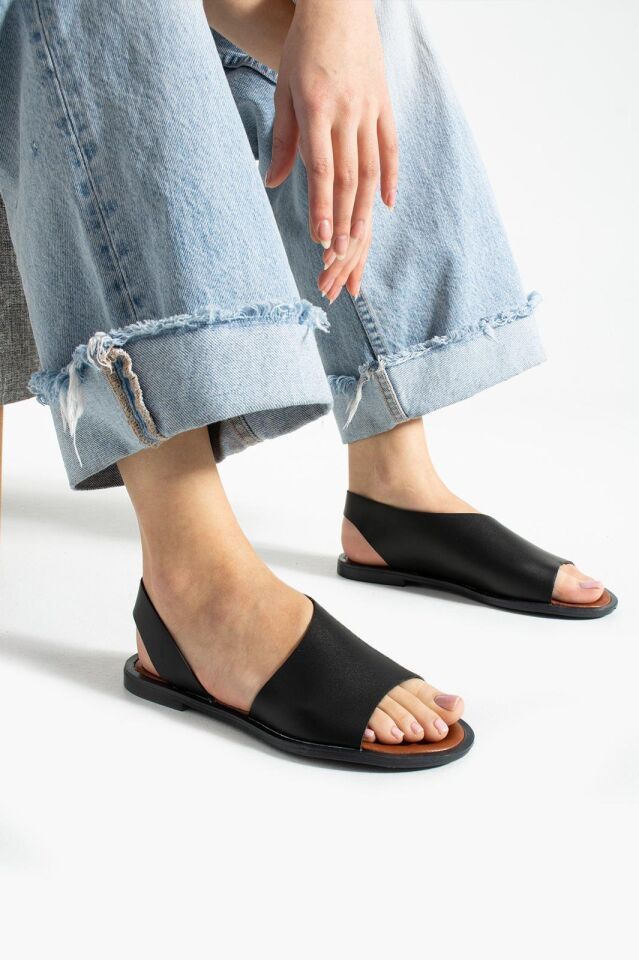 Pwr Önü Açık Kadın Sandalet Yazlık Ayakkabı Babet SİYAH - 38