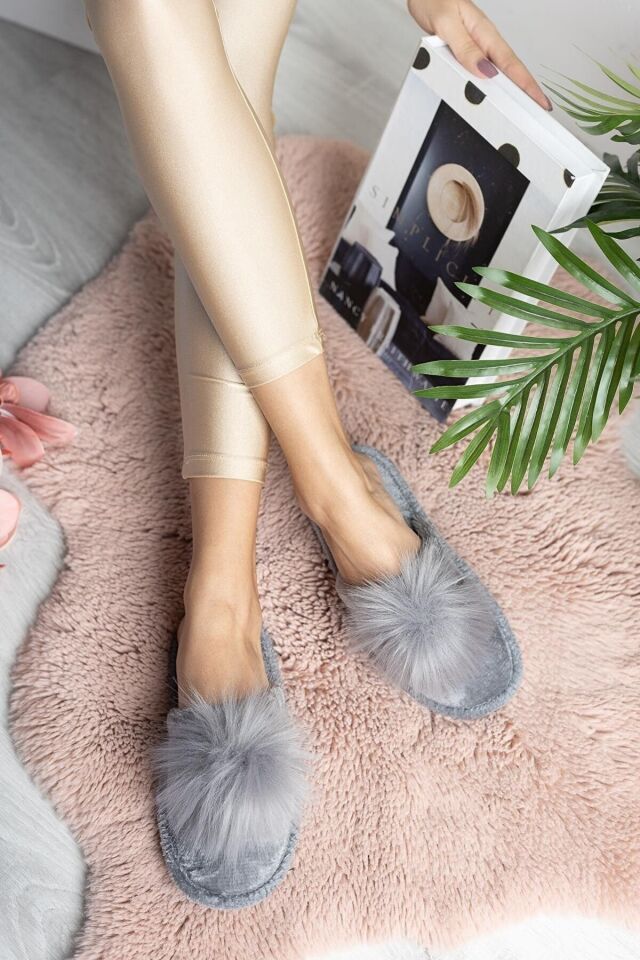 Kadın Ev Terliği Peluş Terlik Çeyiz Terliği Bohça Terliği GRİ - 40