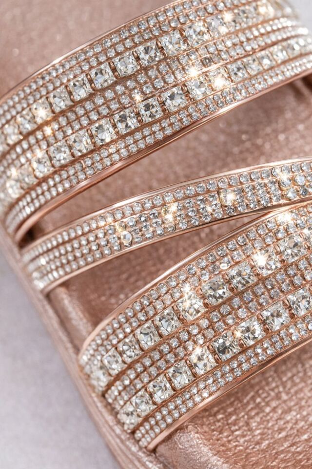 Hasır Dokulu Çapraz Örgülü Bantlı Taş Detaylı Kadın Terlik TAŞLI PUDRA - 40