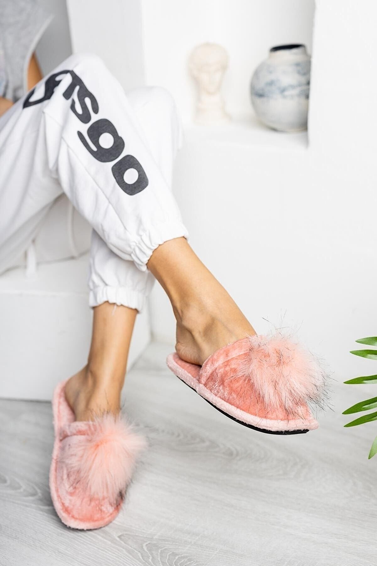 Kadın Ev Terliği Peluş Terlik Çeyiz Terliği Bohça Terliği PUDRA - 38