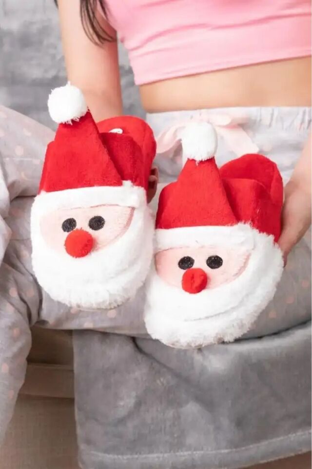 Noel Baba Yılbaşı Terliği Ev Pandufu Ev Terliği Misafir Terliği KIRMIZI - 39