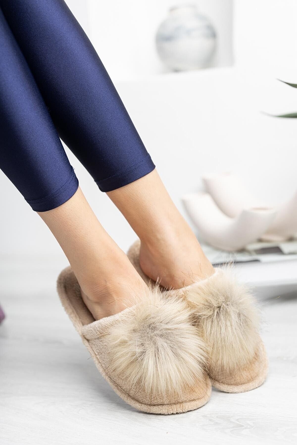 Kadın Ev Terliği Peluş Terlik Çeyiz Terliği Bohça Terliği KREM - 40