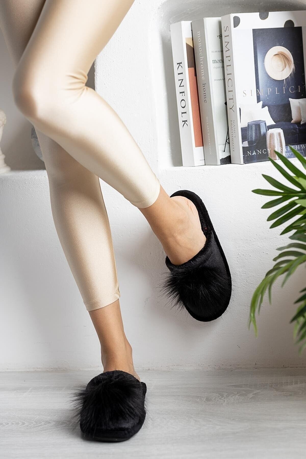 Kadın Ev Terliği Peluş Terlik Çeyiz Terliği Bohça Terliği SİYAH - 40