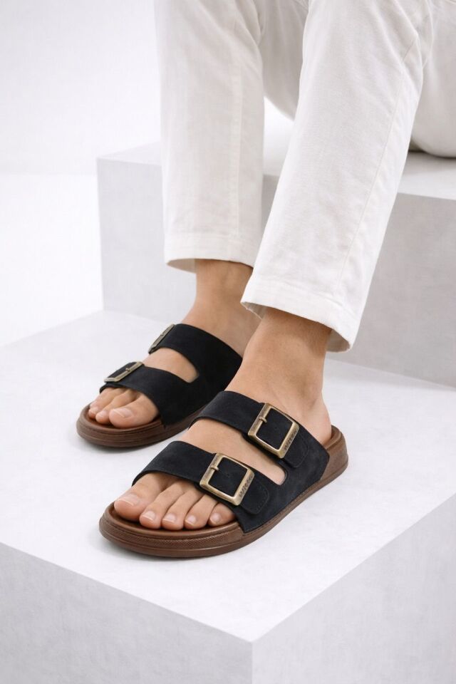 Günlük Erkek Terlik Çift Tokalı Konforlu Hafif Taban Rahat Kalıp Şık Tasarım