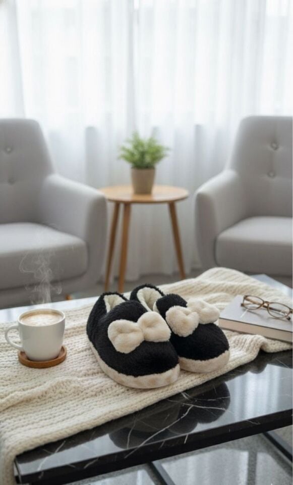 Şirin Kadın Peluş Ev Pandufu Kaymaz Taban Konforlu ve Sevimli Tasarım