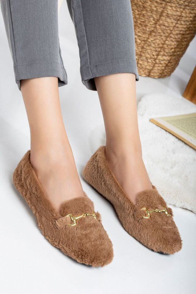 Yumuşak Peluş Kadın Ev Babeti Ses Yapmaz Hafif Taban Panduf Ev Pandufu VİZON - 40