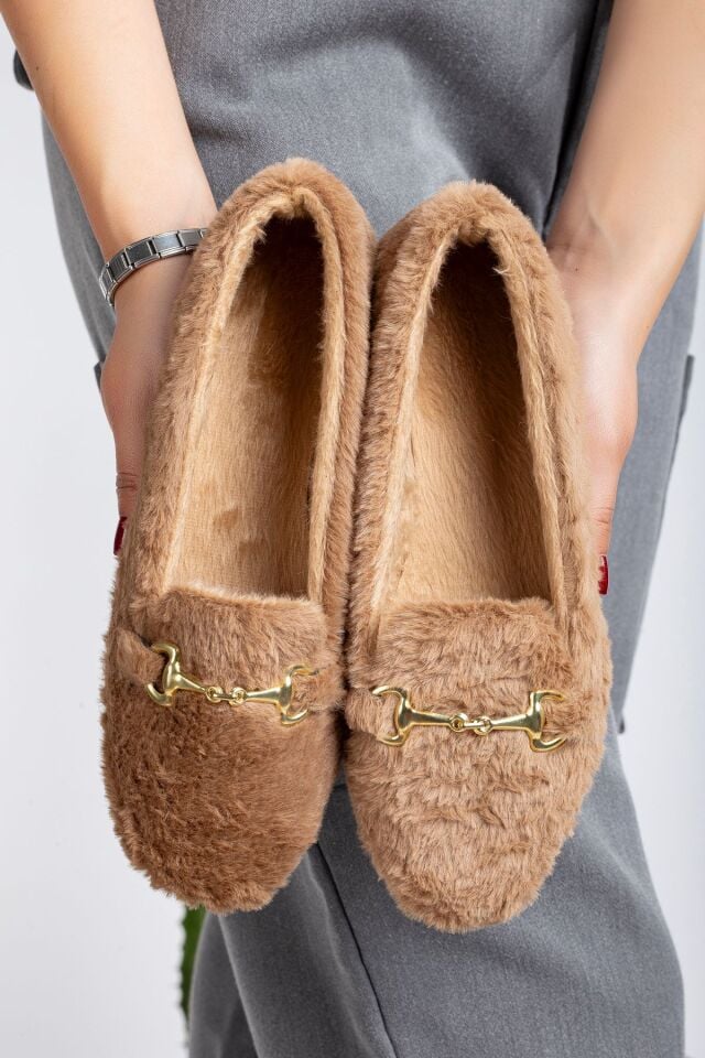 Yumuşak Peluş Kadın Ev Babeti Ses Yapmaz Hafif Taban Panduf Ev Pandufu VİZON - 38