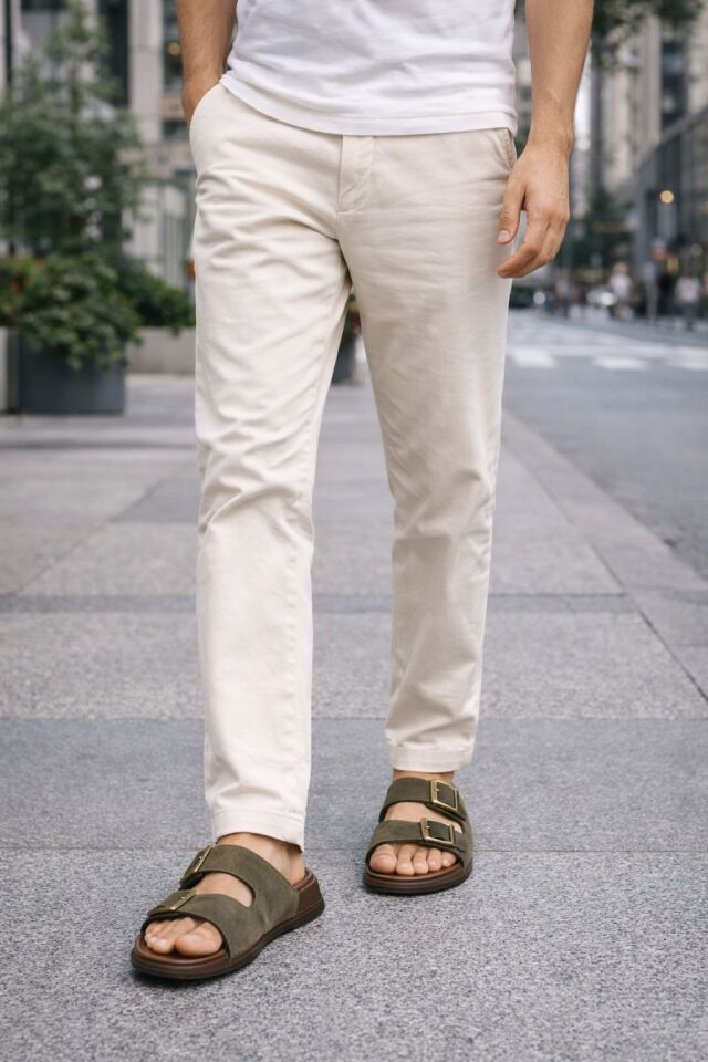 Günlük Erkek Terlik Çift Tokalı Konforlu Hafif Taban Rahat Kalıp Şık Tasarım HAKİ - 42