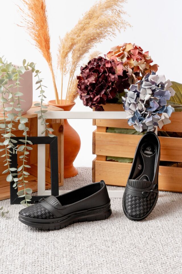 Kadın Wanetti Fiyonk Detaylı Ortapedik Rahat Yumuşak Anne Babet SİYAH - 41