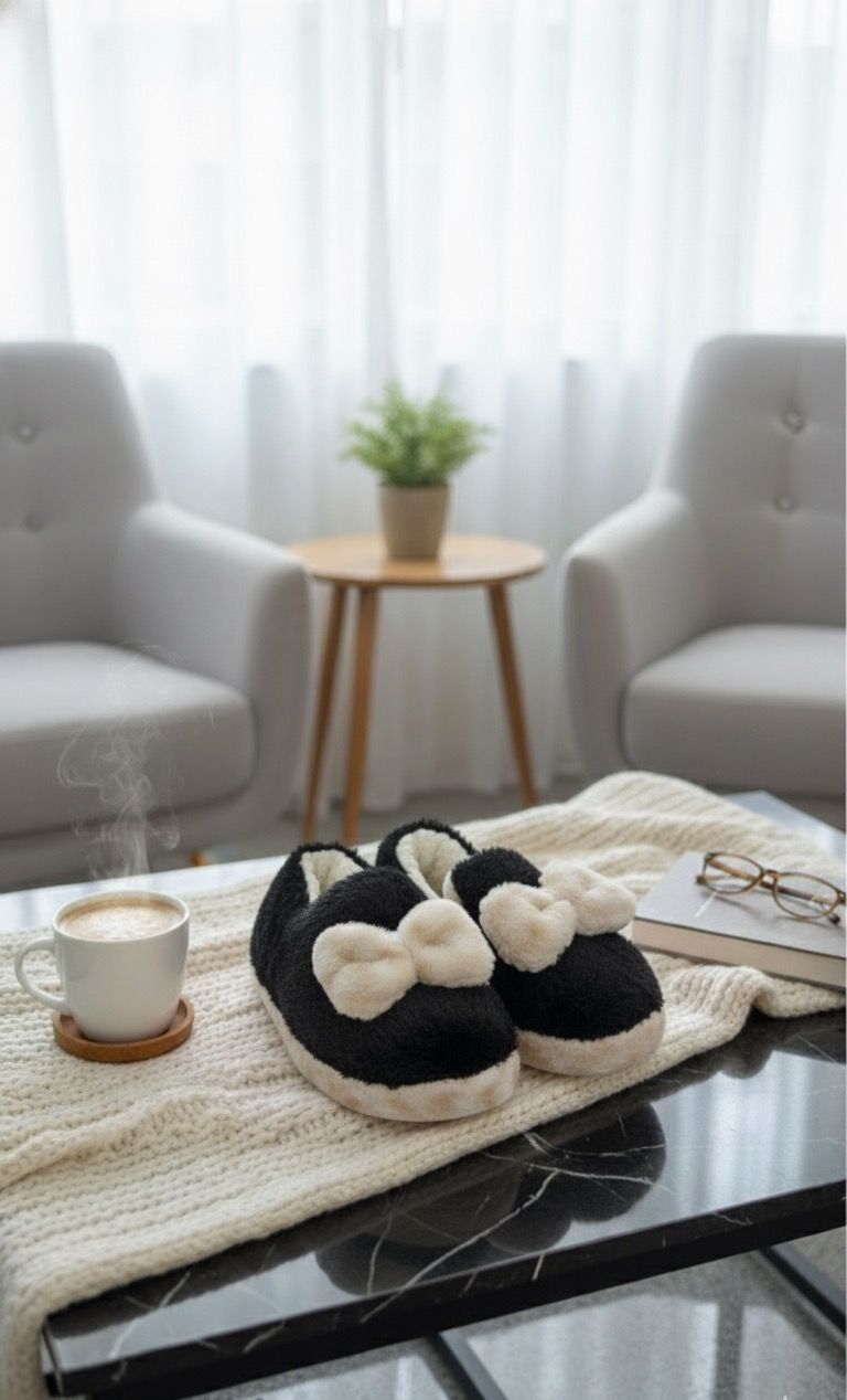 Şirin Kadın Peluş Ev Pandufu Kaymaz Taban Konforlu ve Sevimli Tasarım SİYAH - 40