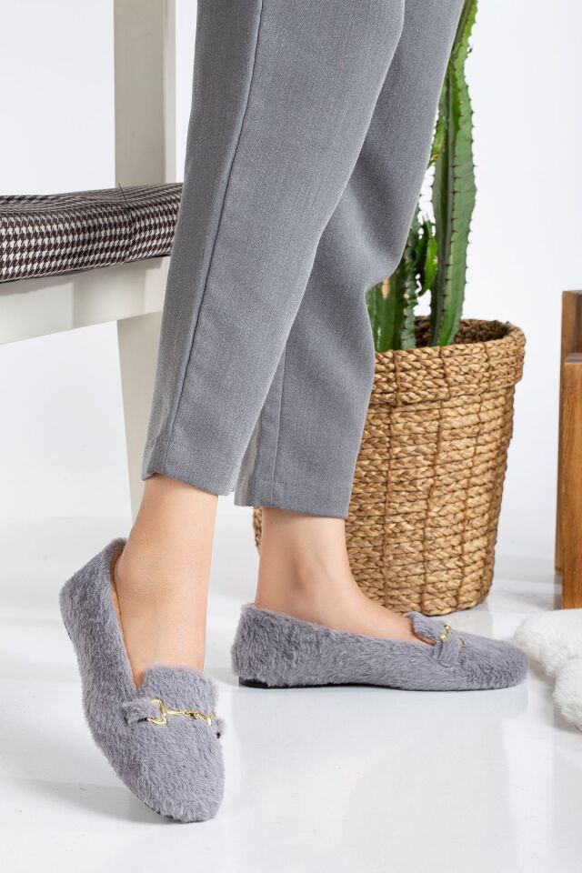 Yumuşak Peluş Kadın Ev Babeti Ses Yapmaz Hafif Taban Panduf Ev Pandufu GRİ - 40