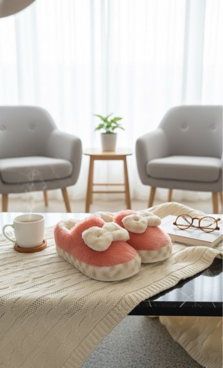 Şirin Kadın Peluş Ev Pandufu Kaymaz Taban Konforlu ve Sevimli Tasarım PUDRA - 36