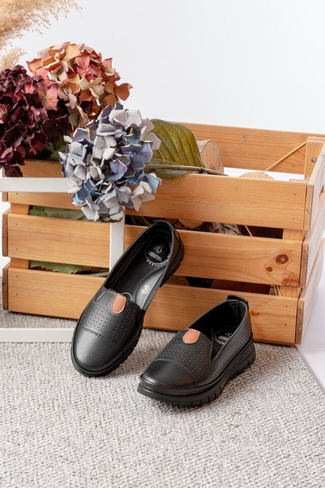 Kadın Wanetti Delikli Babet Anne Ayakkabısı Günlük Ayakkabı Babet SİYAH - 41