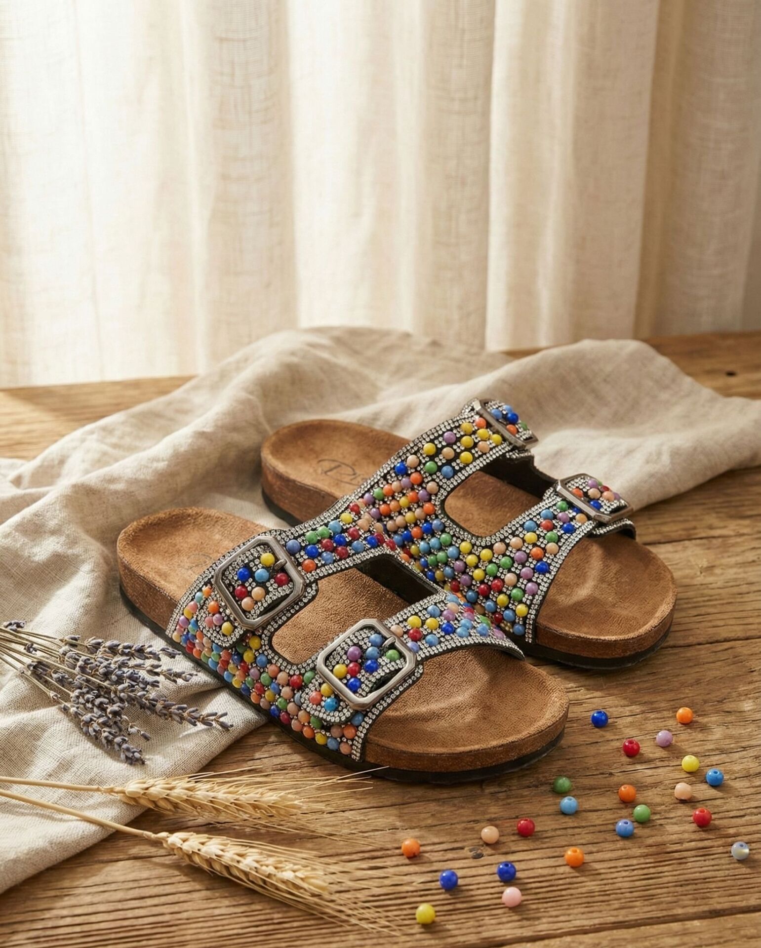 Pien Çift Tokalı  Şık Günlük Ful Ortapedik Terlik BONCUKLU SİYAH - 40