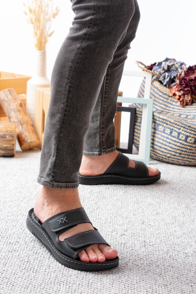 Günlük Rahat Anatomik Yumuşak Taban Şık CIRTLI Erkek Dış Mekan Terlik SİYAH - 42