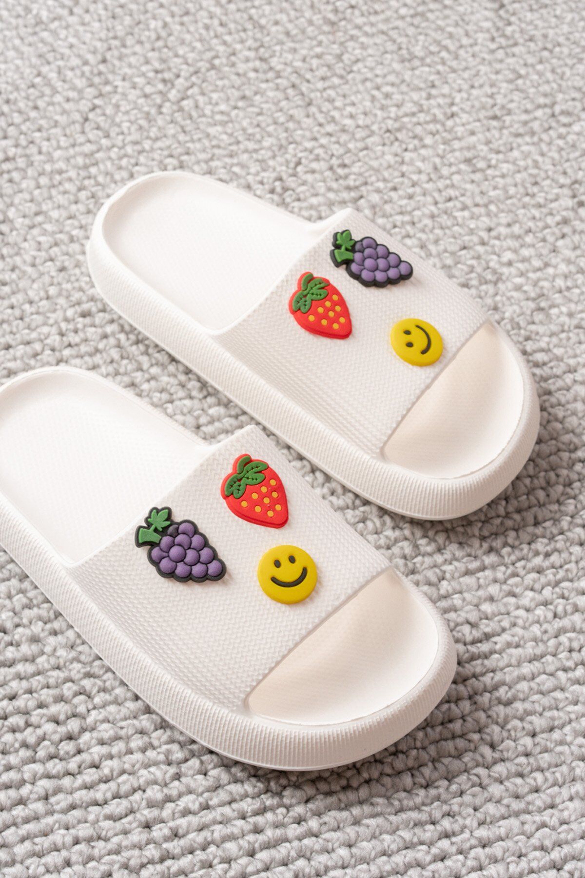 Kids Kız Çocuk Soelite Meyveli Platform Yumuşak Yazlık Deniz Havuz Bahçe Dışarı Terlik BEYAZ - 28-29