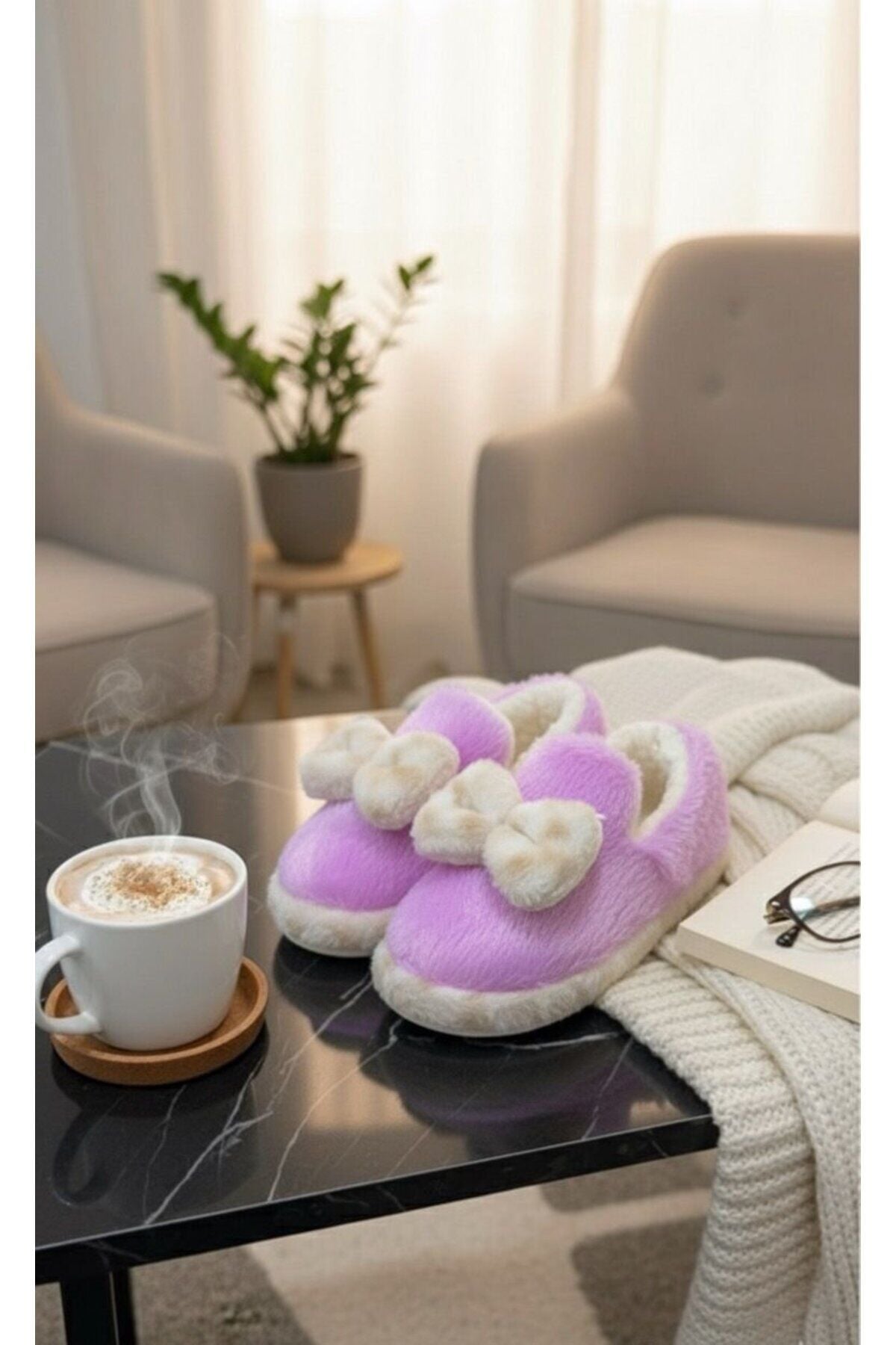 Şirin Kadın Peluş Ev Pandufu Kaymaz Taban Konforlu ve Sevimli Tasarım LİLA - 38