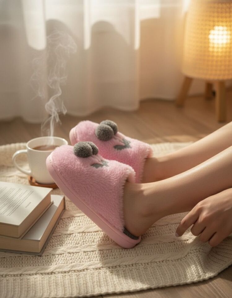 Kadın Ev Terliği Kirazlı Ev Terliği Kışlık Terlik Misafir Terliği Tüylü Terlik ŞEKER PEMBE - 40