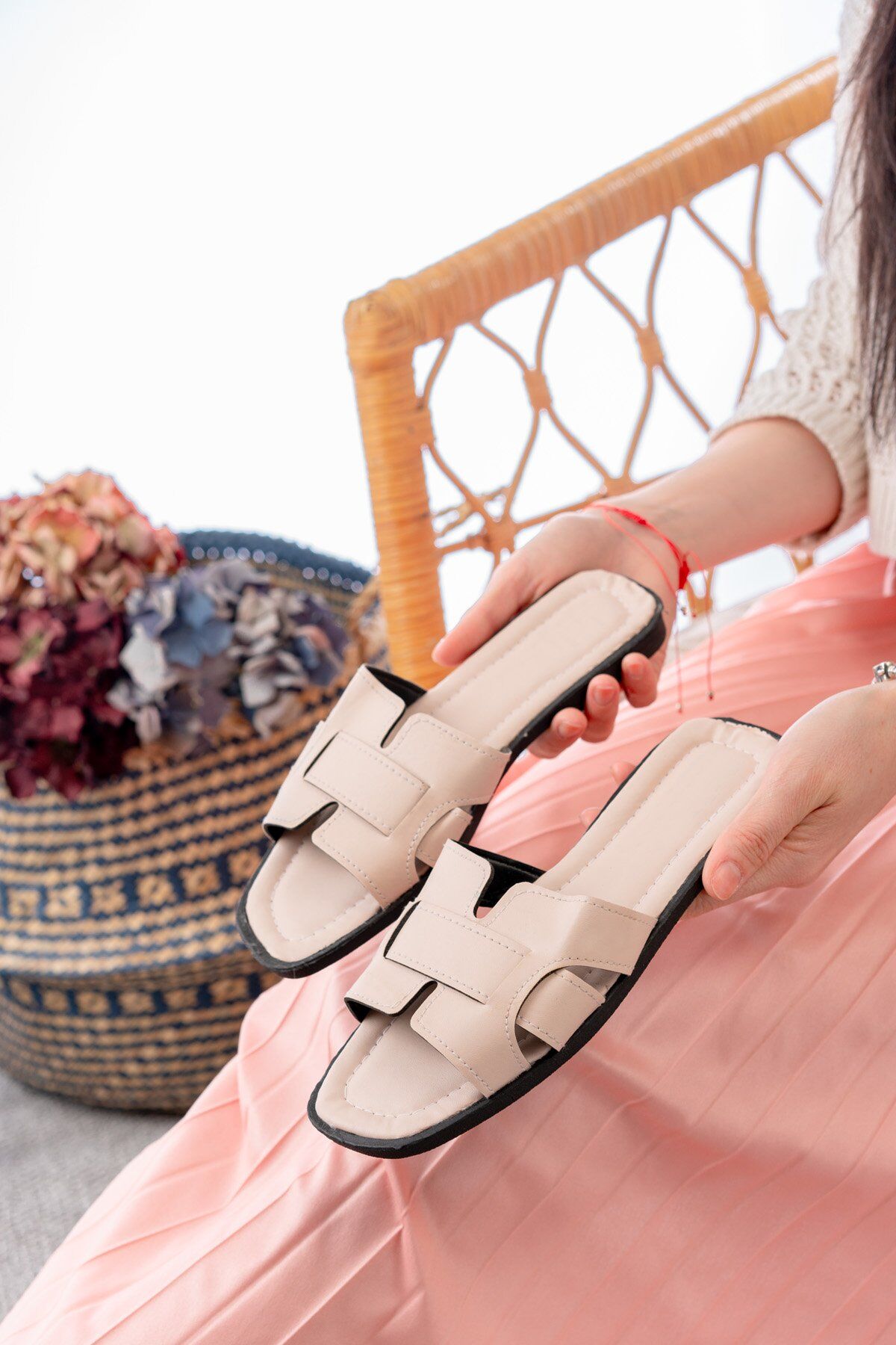 Kadın Yazlık Plaj Sokak Ev Içi Terlik PUDRA - 40
