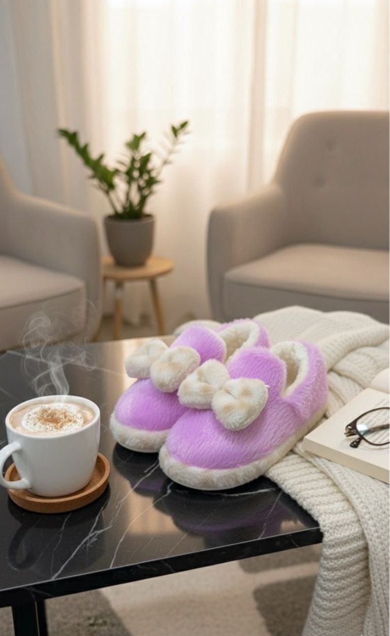 Şirin Kadın Peluş Ev Pandufu Kaymaz Taban Konforlu ve Sevimli Tasarım LİLA - 40