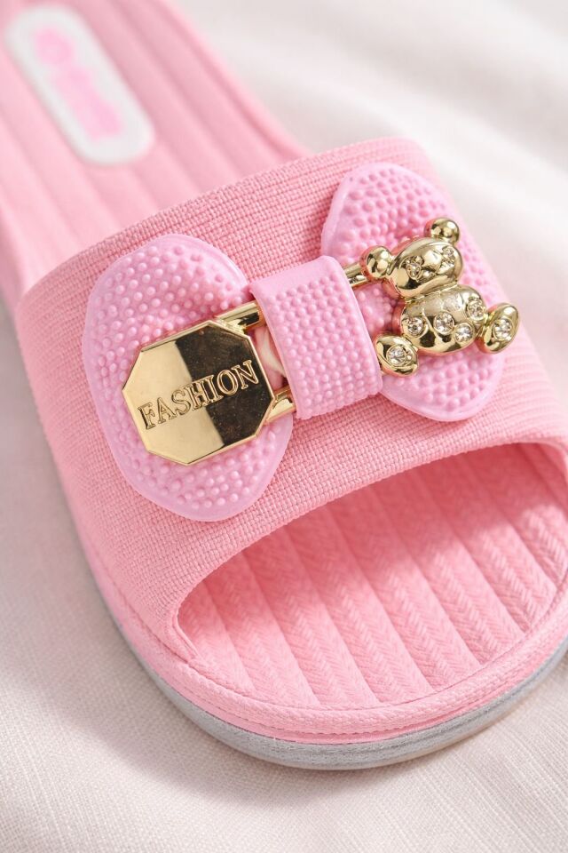 Kadın Şık Tokalı Konfor Kaymaz Taban Plaj Balkon Günlük Ayıcık Detaylı Terlik