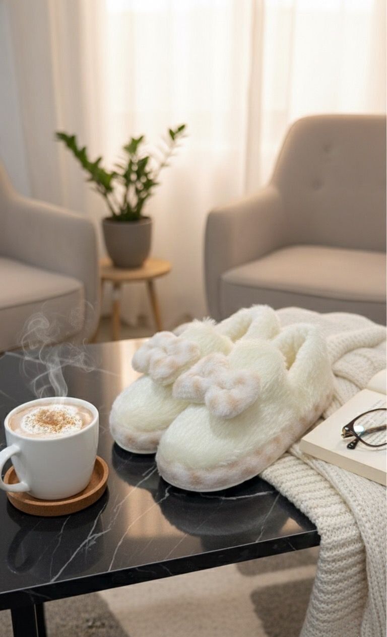 Şirin Kadın Peluş Ev Pandufu Kaymaz Taban Konforlu ve Sevimli Tasarım EKRU - 38