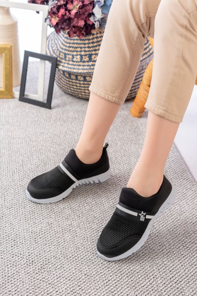 Tedy Garantili Unisex Kadın Bağcıksız Rahat Esnek Günlük Sneaker Spor Ayakkabı SİYAH - 38