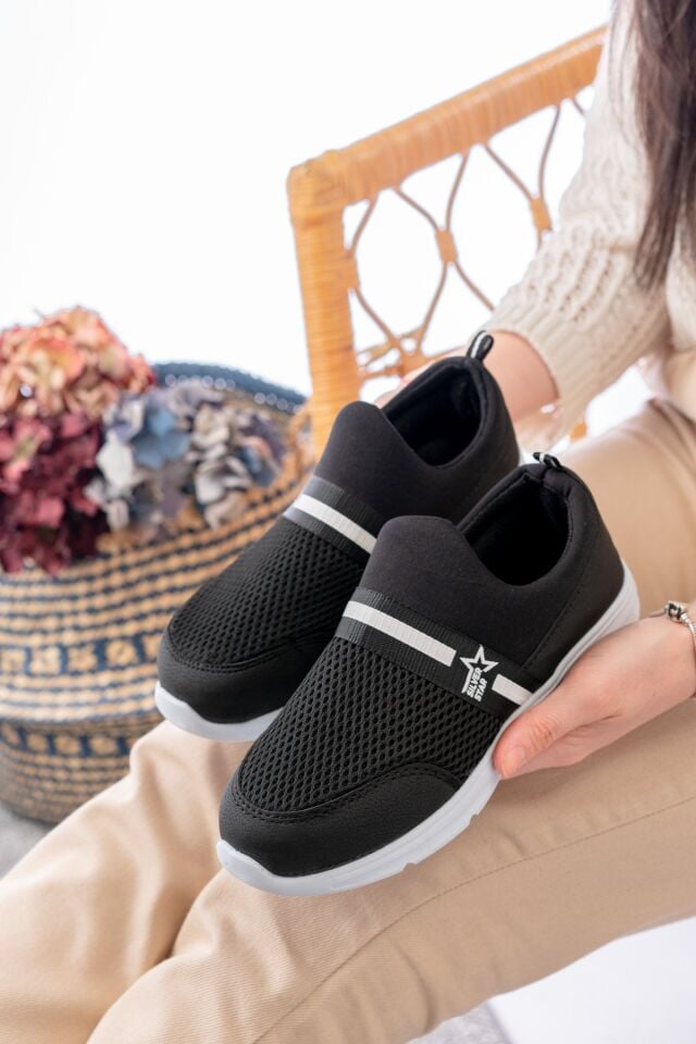 Tedy Garantili Unisex Kadın Bağcıksız Rahat Esnek Günlük Sneaker Spor Ayakkabı SİYAH - 38