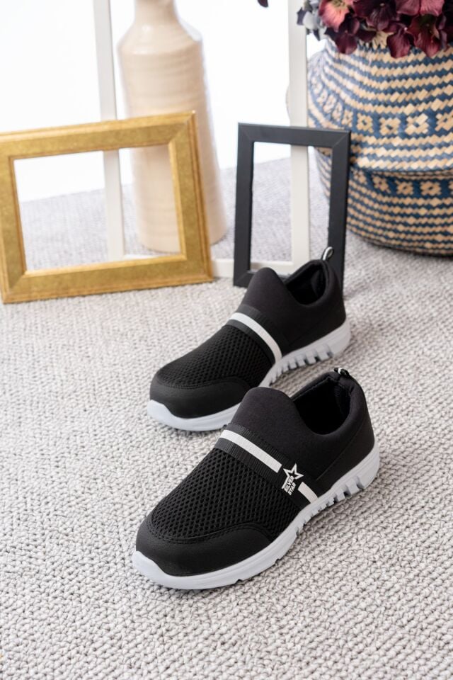 Tedy Garantili Unisex Kadın Bağcıksız Rahat Esnek Günlük Sneaker Spor Ayakkabı SİYAH - 38