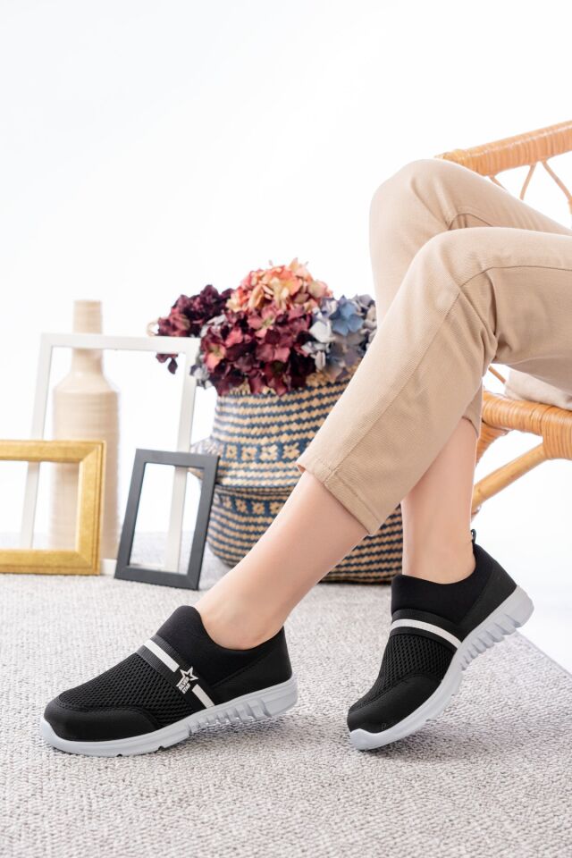Tedy Garantili Unisex Kadın Bağcıksız Rahat Esnek Günlük Sneaker Spor Ayakkabı SİYAH - 40