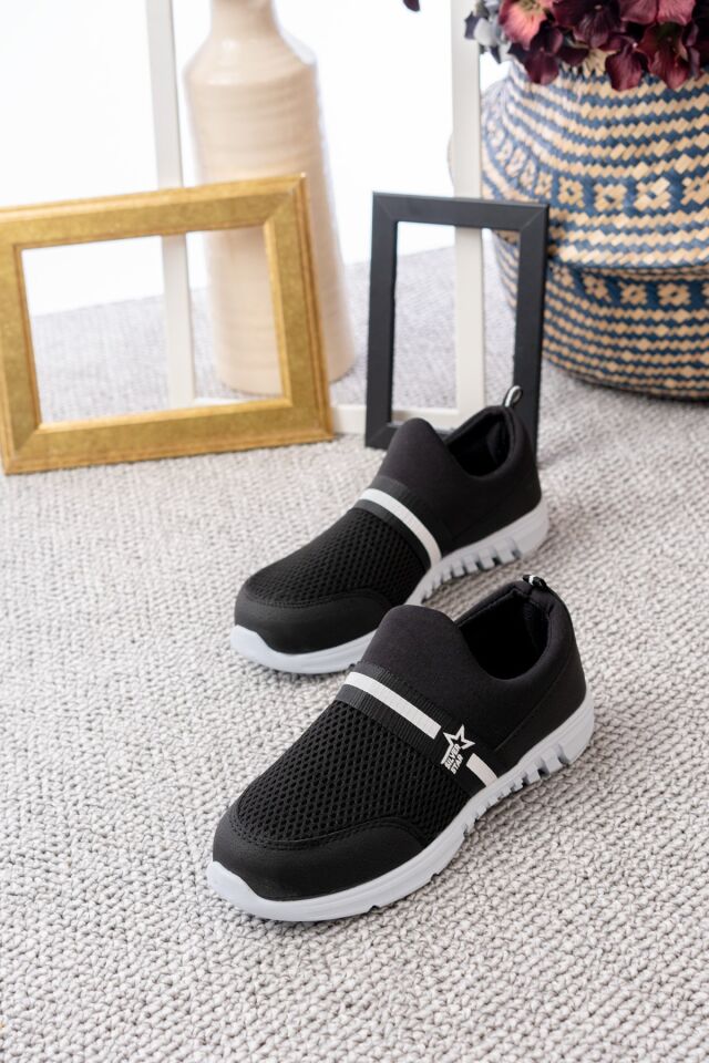 Tedy Garantili Unisex Kadın Bağcıksız Rahat Esnek Günlük Sneaker Spor Ayakkabı SİYAH - 40