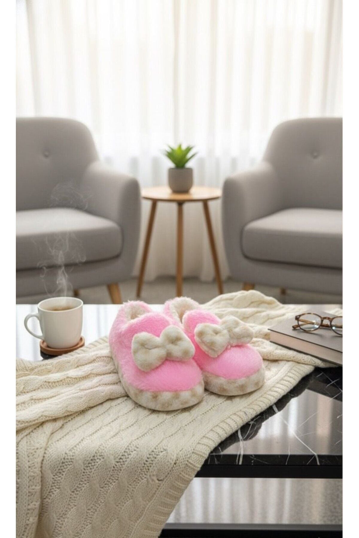 Şirin Kadın Peluş Ev Pandufu Kaymaz Taban Konforlu ve Sevimli Tasarım ŞEKER PEMBE - 38