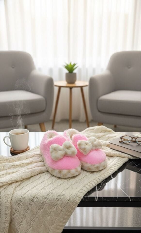 Şirin Kadın Peluş Ev Pandufu Kaymaz Taban Konforlu ve Sevimli Tasarım ŞEKER PEMBE - 40