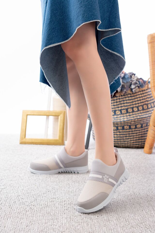 Tedy Garantili Unisex Kadın Bağcıksız Rahat Esnek Günlük Sneaker Spor Ayakkabı GRİ - 38