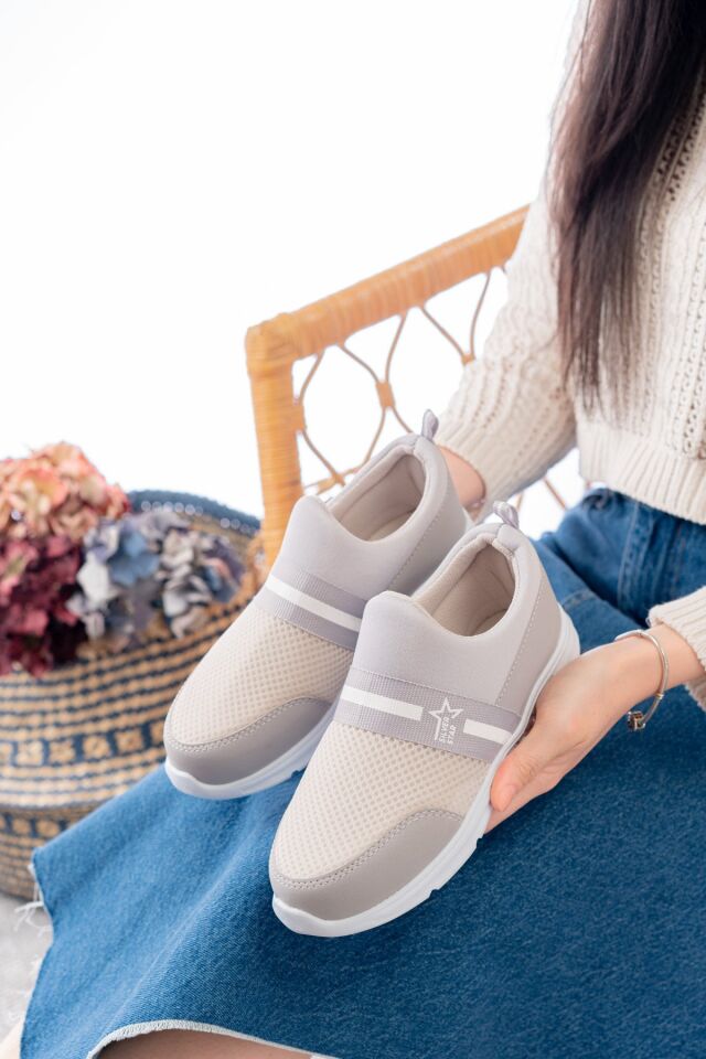 Tedy Garantili Unisex Kadın Bağcıksız Rahat Esnek Günlük Sneaker Spor Ayakkabı GRİ - 38