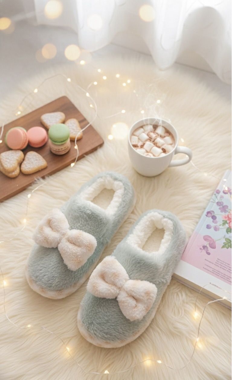 Şirin Kadın Peluş Ev Pandufu Kaymaz Taban Konforlu ve Sevimli Tasarım SU YEŞİLİ - 36