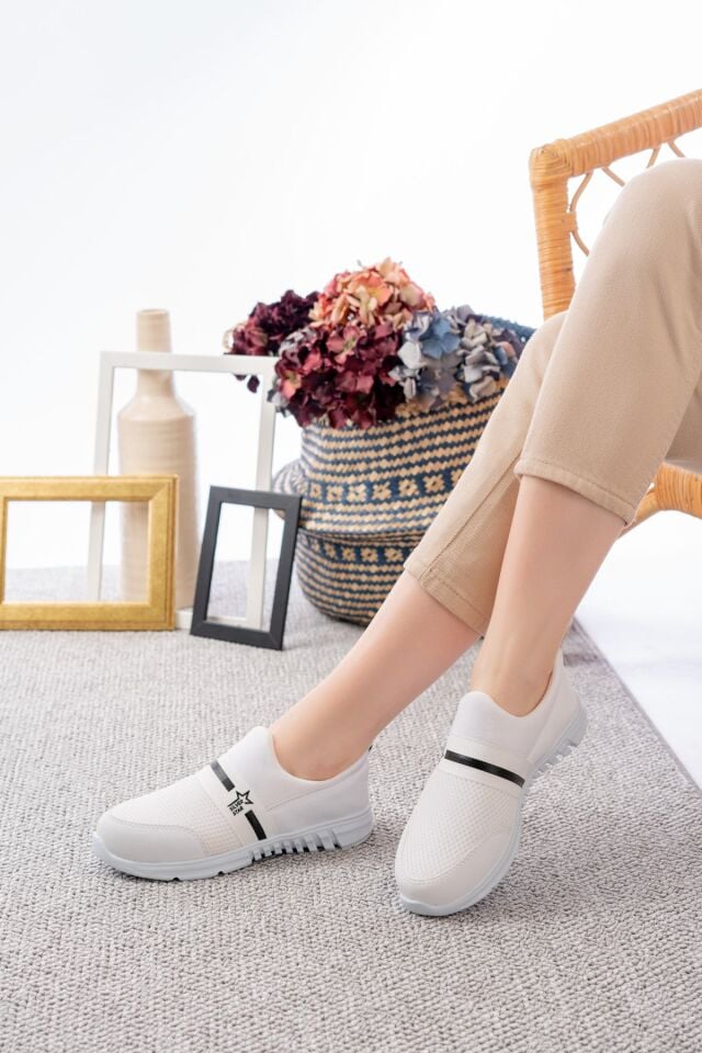 Tedy Garantili Unisex Kadın Bağcıksız Rahat Esnek Günlük Sneaker Spor Ayakkabı BEYAZ-BEYAZ - 40