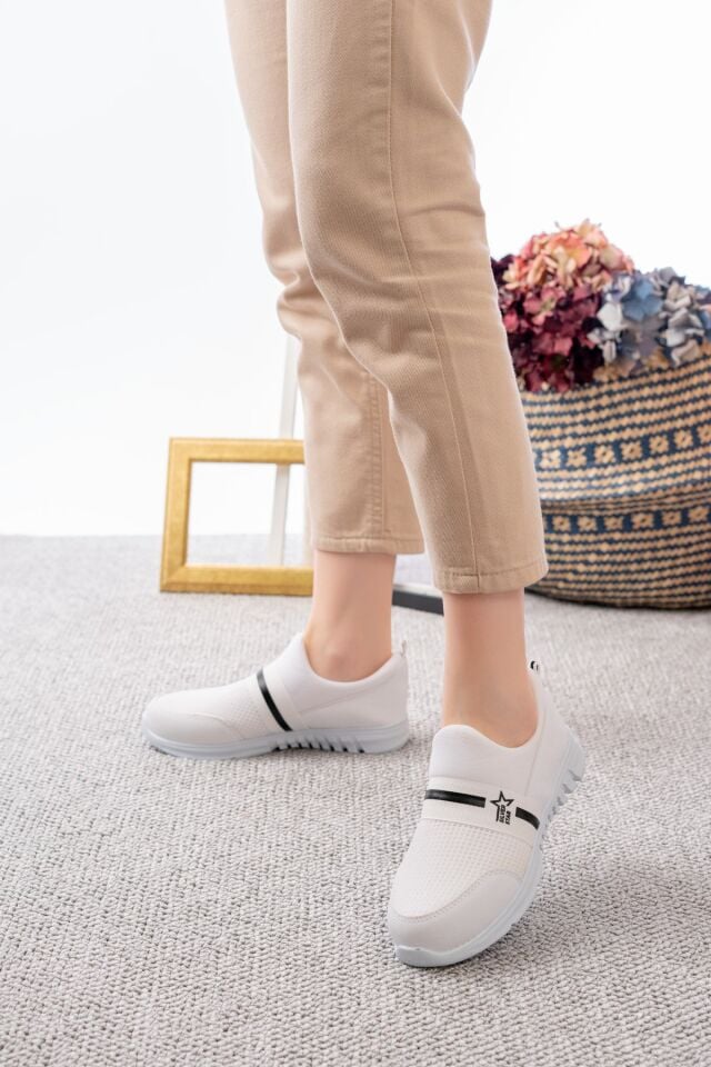 Tedy Garantili Unisex Kadın Bağcıksız Rahat Esnek Günlük Sneaker Spor Ayakkabı BEYAZ-BEYAZ - 40