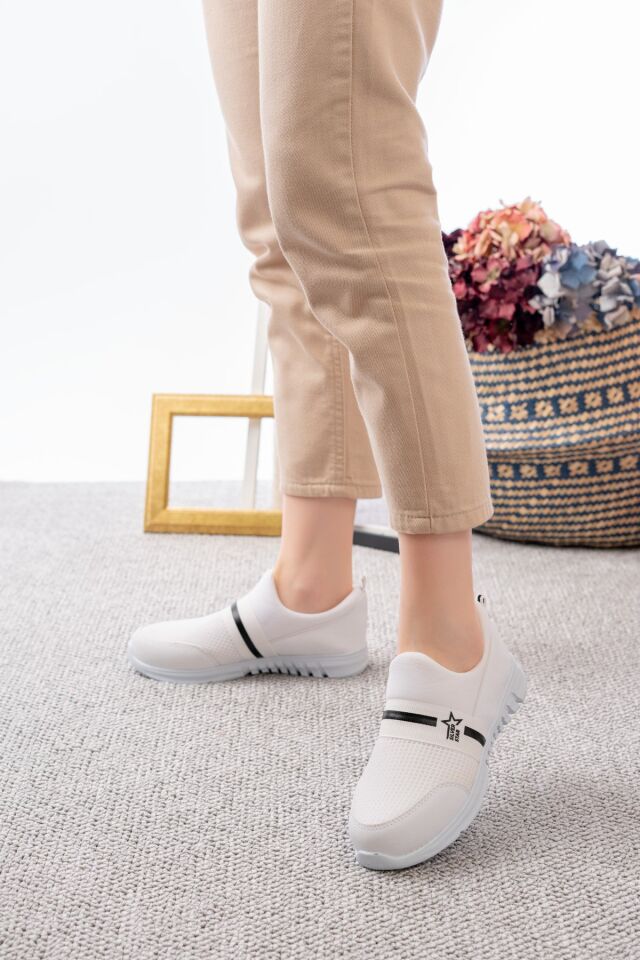 Tedy Garantili Unisex Kadın Bağcıksız Rahat Esnek Günlük Sneaker Spor Ayakkabı BEYAZ-BEYAZ - 40