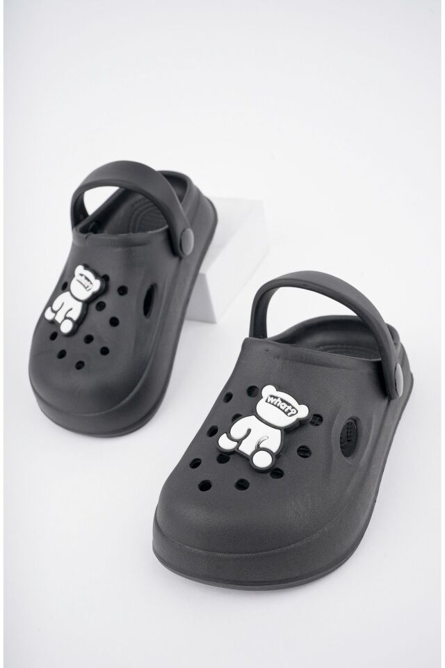 Unisex Çocuk Figürlü Sticker Sandalet-Terlik SİYAH - 33