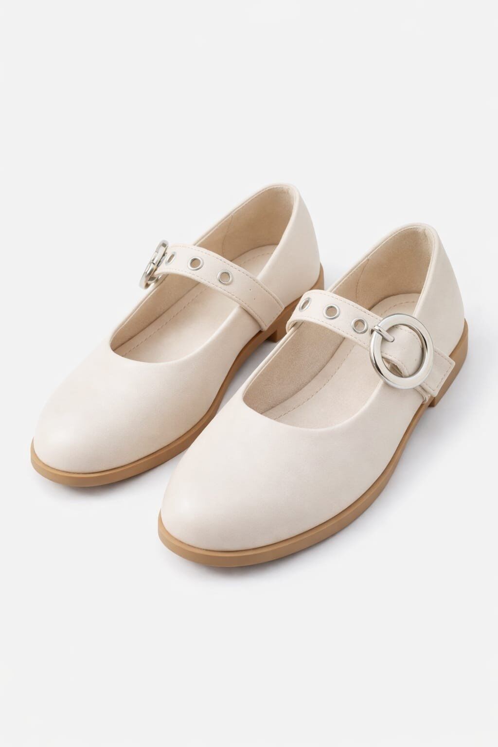 Şık Tasarım Tokalı Lastikli Klasik Babet Ayakkabı KREM - 40