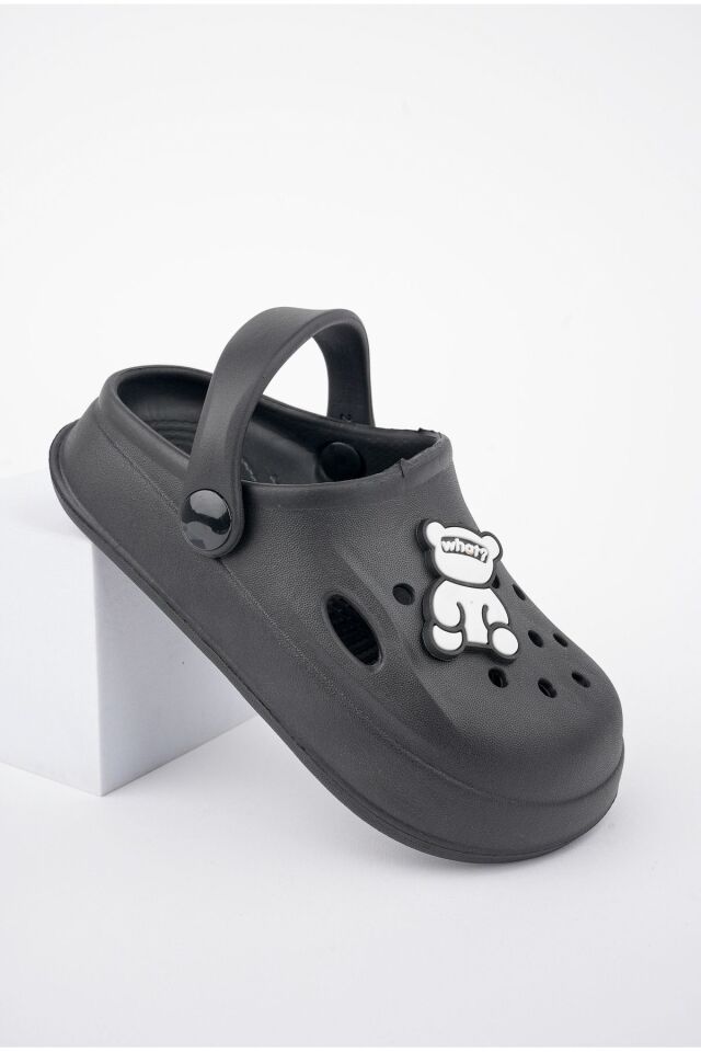 Unisex Çocuk Figürlü Sticker Sandalet-Terlik SİYAH - 30