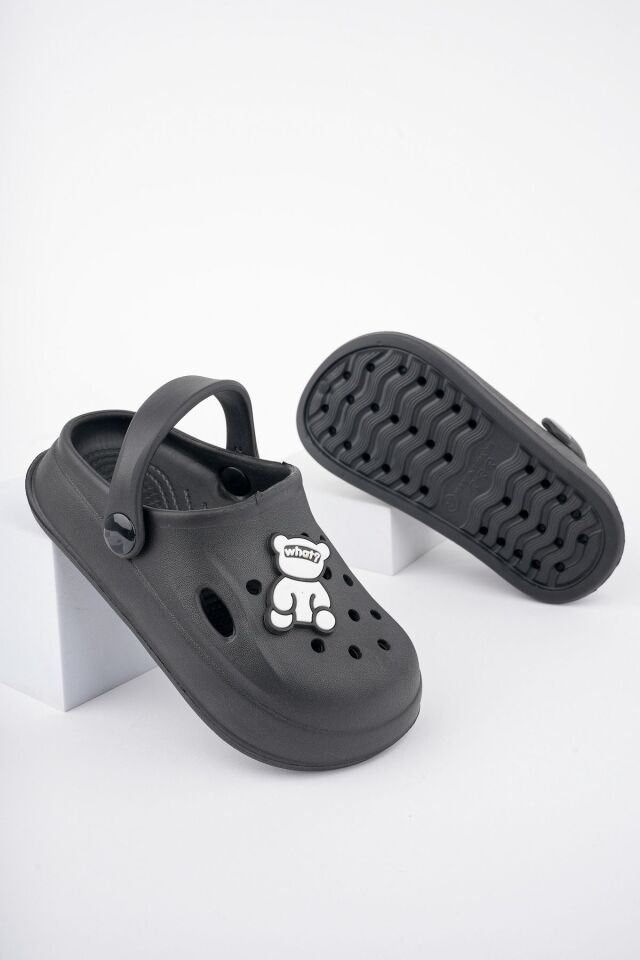 Unisex Çocuk Figürlü Sticker Sandalet-Terlik SİYAH - 30