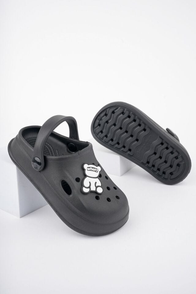 Unisex Çocuk Figürlü Sticker Sandalet-Terlik SİYAH - 30