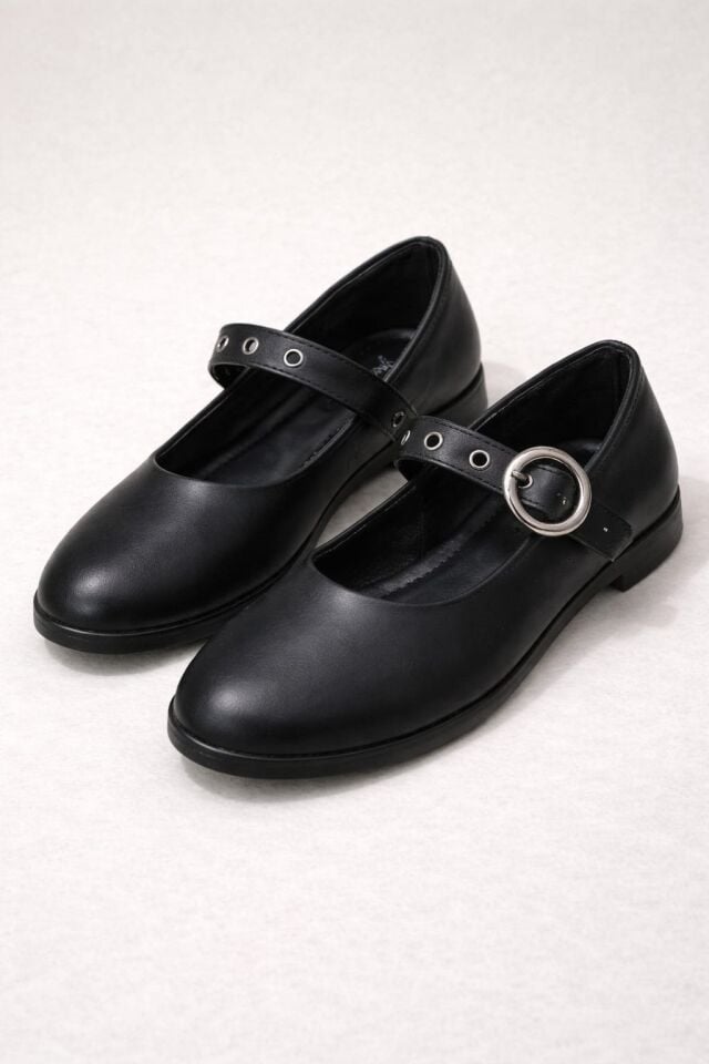 Şık Tasarım Tokalı Lastikli Klasik Babet Ayakkabı Şık Tasarım Tokalı Lastikli Klasik Babet Ayakkabı