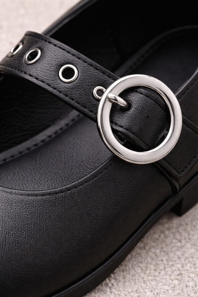 Şık Tasarım Tokalı Lastikli Klasik Babet Ayakkabı SİYAH - 40