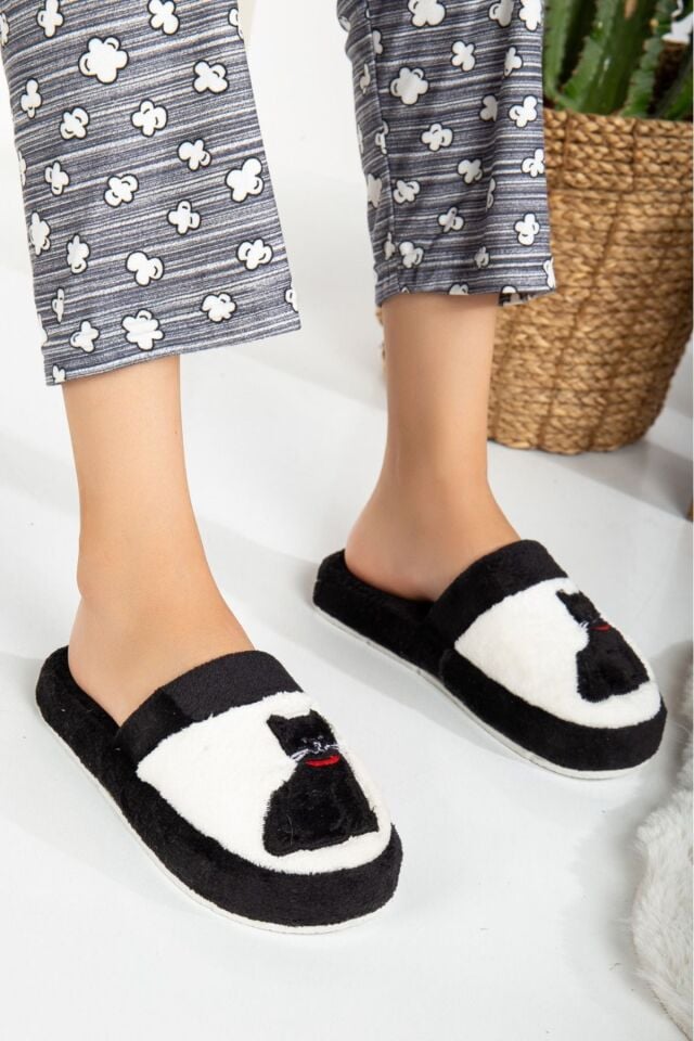 3' lü Kadın Kedi Pati Baskılı Kışlık Ev Terliği