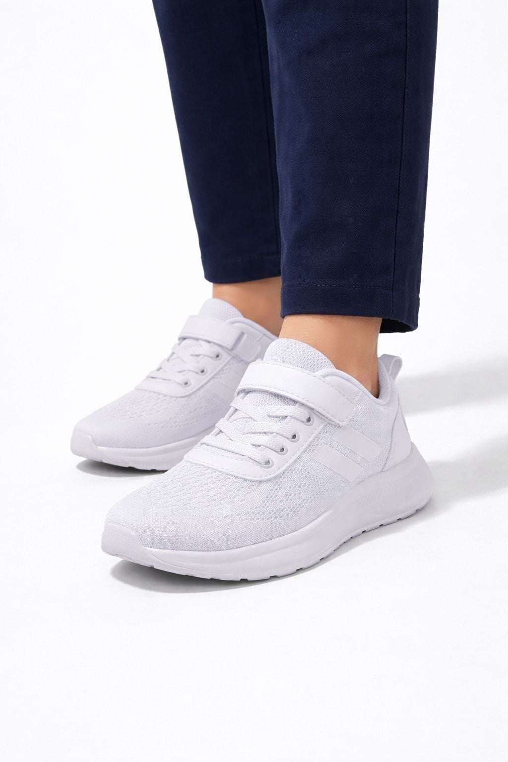 Çocuk Nefes Alabilir Fileli Cırt Bantlı Bağcıklı Hafif Taban Günlük Rahat Çocuk Spor Ayakkabı Snekaker BEYAZ - 35