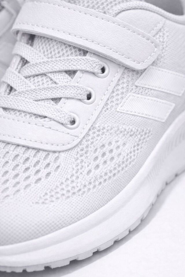 Çocuk Nefes Alabilir Fileli Cırt Bantlı Bağcıklı Hafif Taban Günlük Rahat Çocuk Spor Ayakkabı Snekaker BEYAZ - 35