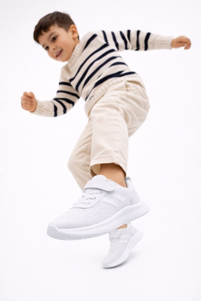 Çocuk Nefes Alabilir Fileli Cırt Bantlı Bağcıklı Hafif Taban Günlük Rahat Çocuk Spor Ayakkabı Snekaker BEYAZ - 35